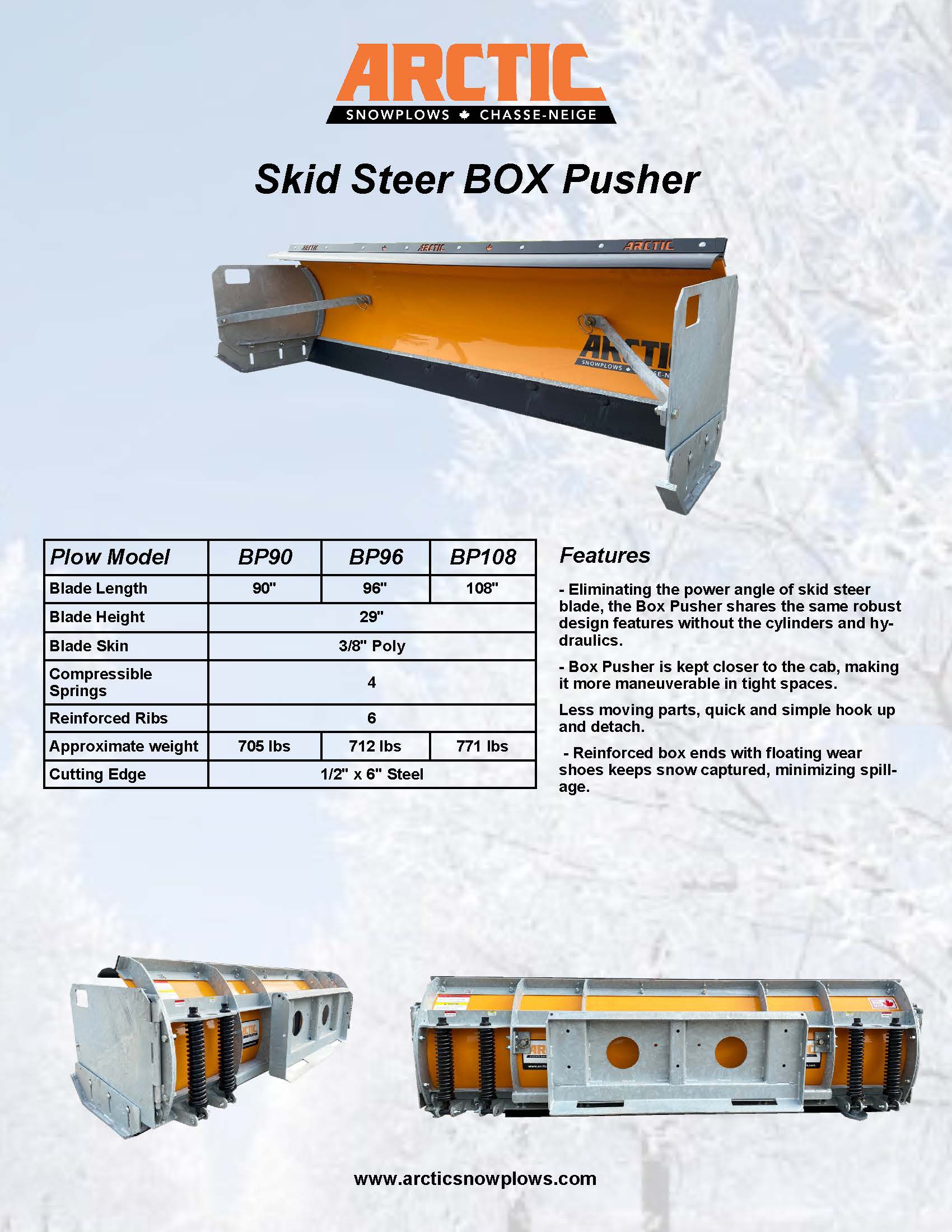 Skid Steer BOX Pusher Arctic Snowplows Chasseneige Arctic